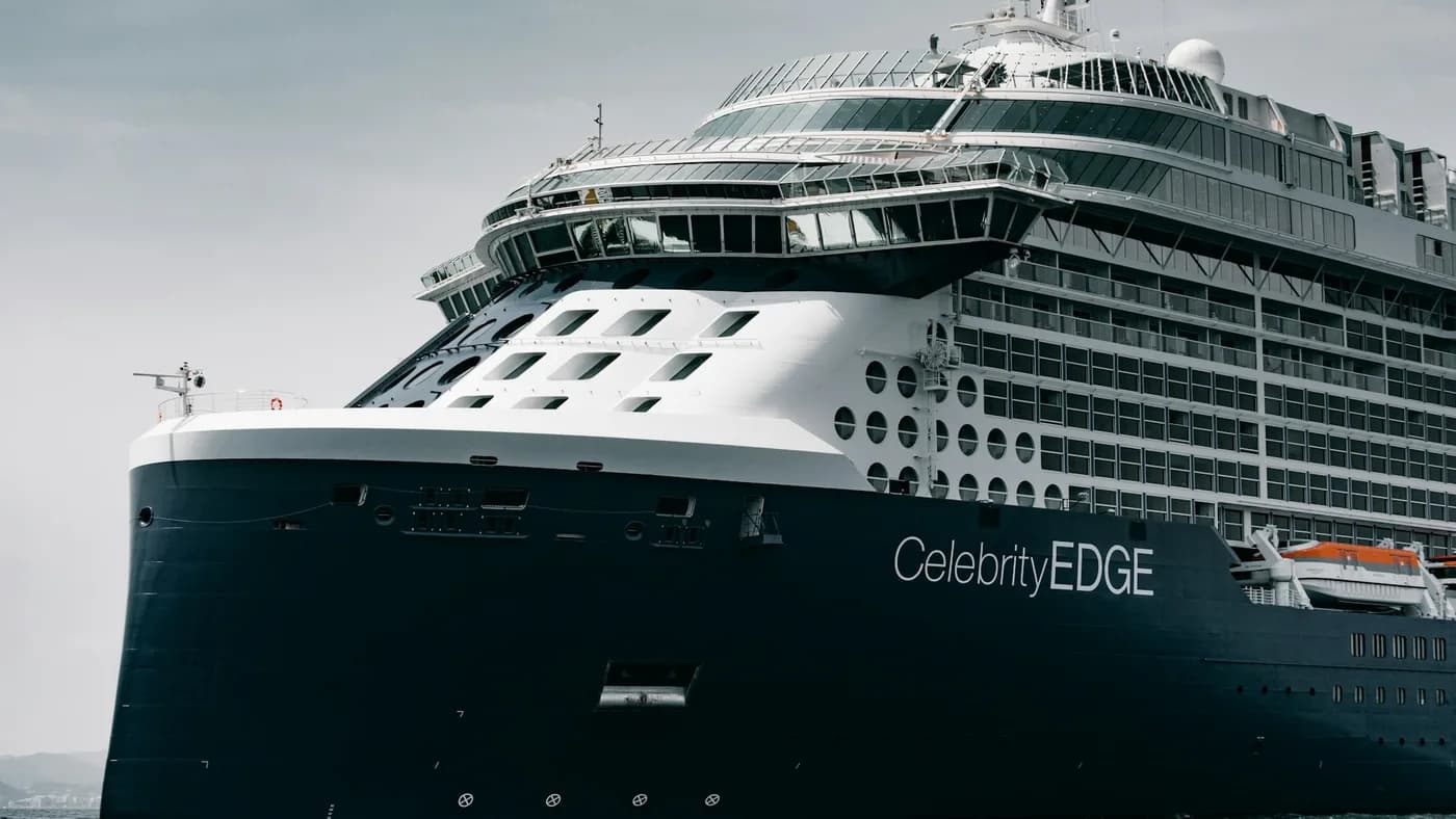 Celebrity Edge bow with the ship's name visible