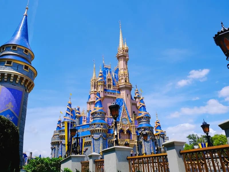 Cinderella Castle at Magic Kingdom beneath a blue sky