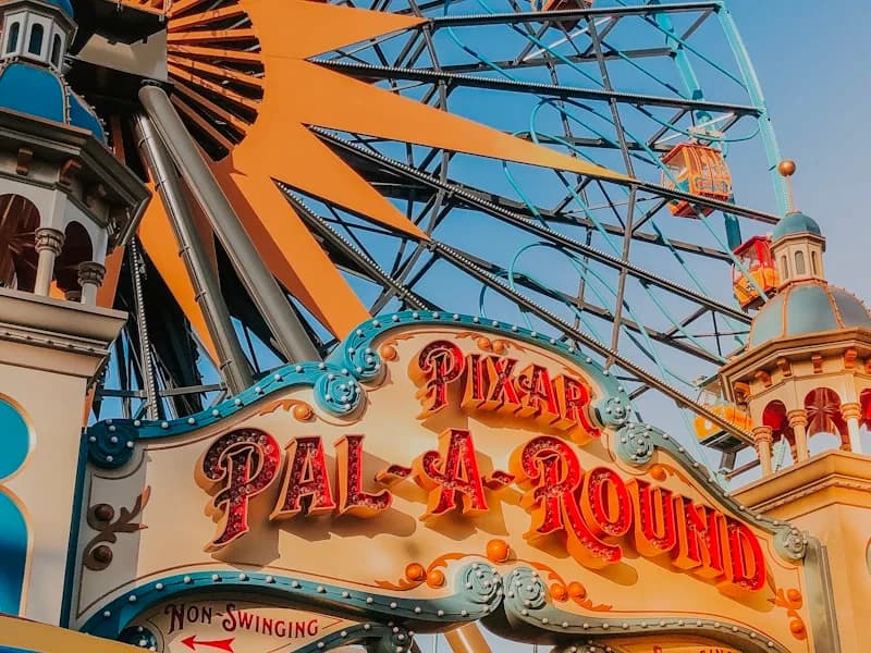 Pixar Pal-A-Round and the Pixar Pier sign at Disney California Adventure
